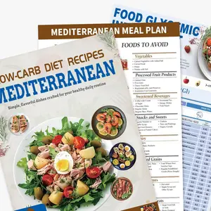 3 Count Mediterranean Diet Food List -Mediterranean Ingredient Meal Plan Sticque, Foods To Limit, Lunch, Break fast Recipes for Easy Chart Brochure Cookbook Healthy Living