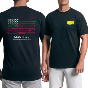 Masters Golf USA Flag Graphic T Shirt 2 Sides, American Flag Golf Ball And Club Illustration Tee, Soft Cotton Blend Shirt, Augusta National Patriotic Golf Lifestyle Apparel for Men Women, Gift for Golf Lovers