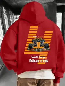 Men's Hooded Sweatshirt with Mando Norris Print, Official Racing Peripheral, Casual Long Sleeve Fall & Winter Wear