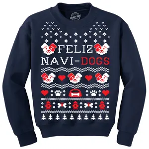 Crew Neck Sweatshirt Feliz Navi Dogs  Funny Holiday Christmas Ugly Sweater Animal Lover Funny Sweater Christmas Crew Neck Funny Dog Long Sleeve Crew Novelty Sweatshirts for Men Navy