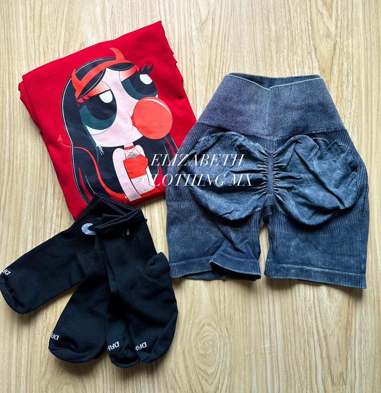 OLNY SHIRT Powerpuff Girls Red Devil Cartoon Shirt, Scrunch Butt Gym Shorts Outfit, Youth and Adult Sizes, 90s Aesthetic Streetwear, TikTok Trend Outfit