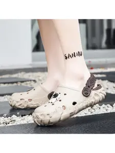 Trendy Versatile Men's Holey Shoes, Breathable Nonslip, Summer Beach Slippers, Summer Casual Outdoor Non-Slip Slippers, Eva Material, Wide Width, Random Print Pattern