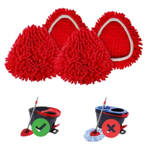 Chenille Spin Mop Head Refills, Compatible with O-Cedar EasyWring 1-Tank System, Machine Washable Reusable Floor Cleaning Heads (Red)