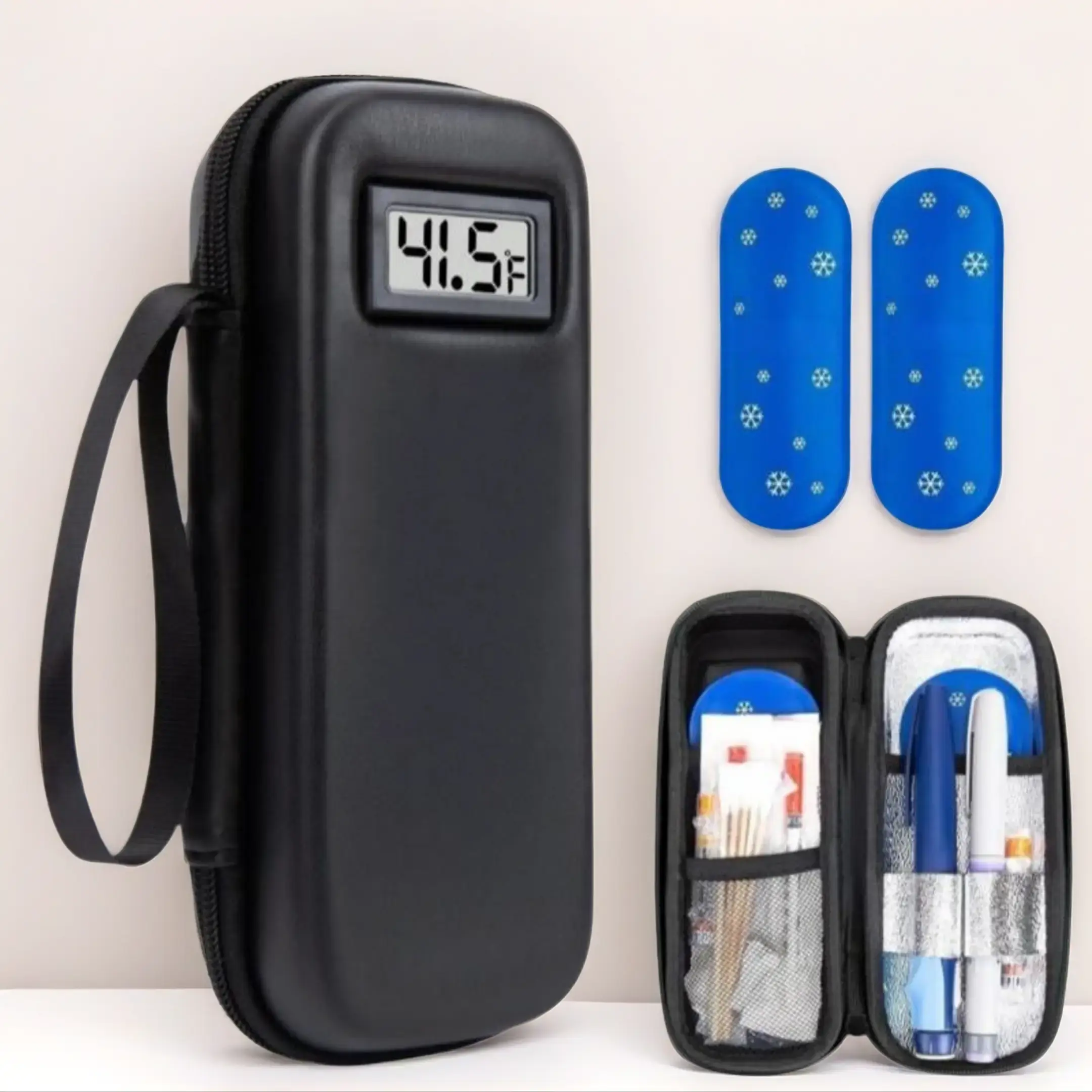 Thermal Insulated Insulin Cooler Travel Case - Insulated Cooler Bag with Temperature Display, Zip Closure, Foldable Design, and Ice Packs, Thermal Bag, Collapsible Cooler Bag