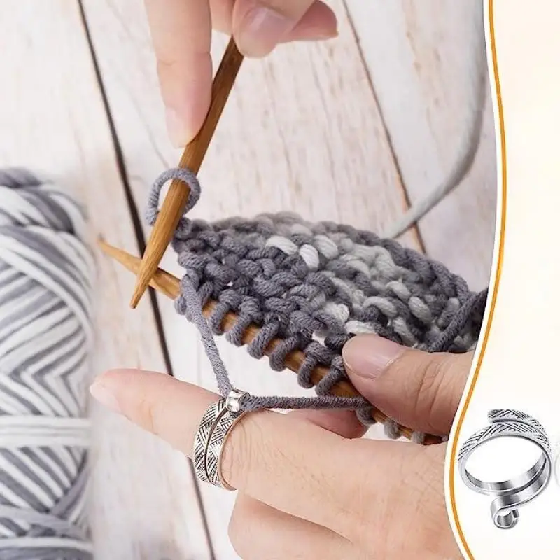 Crochet Ring, 1 Count Metal Open Yarn Guide Finger Holder, Adjustable Crochet Tension Ring, Knitting Craft Accessories Tools for DIY, Household Sewing