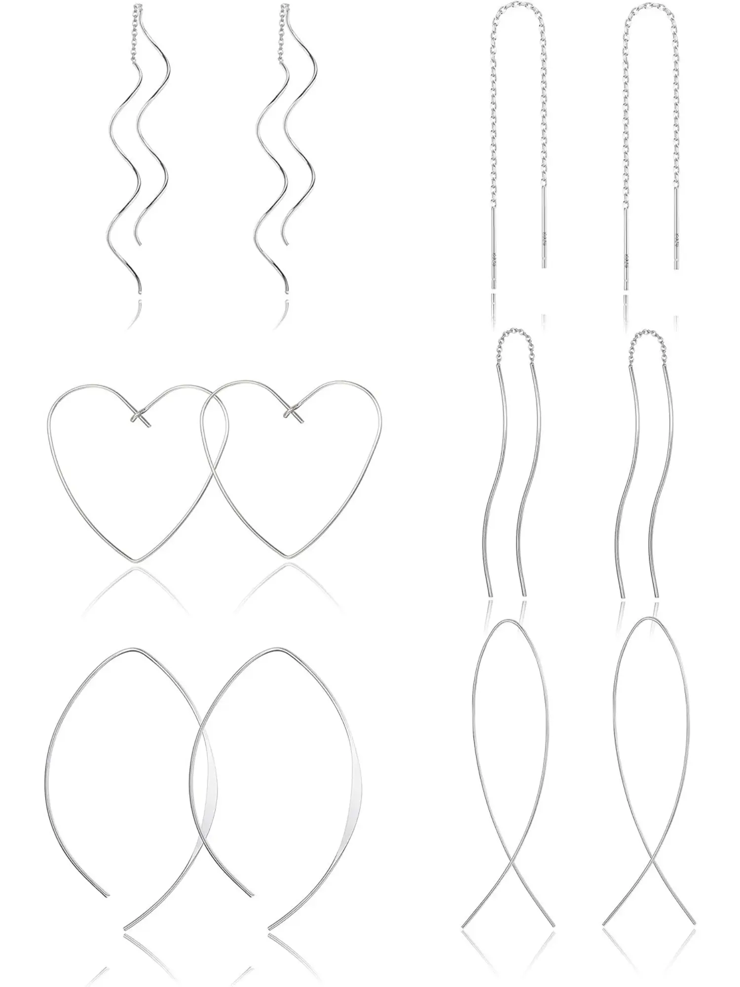 6Pairs Stainless Steel Curved Threader Earrings Dangle Drop Dangling Earrings for Women Lightweight Twist Threader Earrings Elegant Minimalist High Quality Earrings