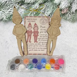 Elf Paintable Ornament Kit for Kids DIY Christmas Craft Boy Girl Elf Set with North Pole Note Holiday Activity Unfinished Wood