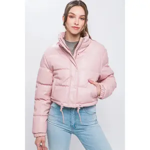 Faux Leather Puffer Jacket Pink