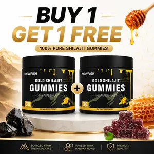 [Buy 1 Get 1 Free] Newrish Golden Shilajit Gummies — 100% Natural & Organic — Enhances Athletic Performance — Infused with Manuka Honey — 85 Trace Minerals & Mineral Complex