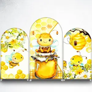 15-day Delivery Cute Cartoon Bee with Honeycomb Arch Backdrop Cover for Sweet as Can Bee Party