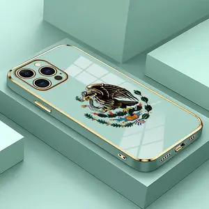 Mexican Golden Eagle Badge Flag Soft&Flexible Electroplating TPU Silicone Phone Case For iPhone 17 Pro Max AIR 16 15 14 13 12 11 Plus Cases Durable|Shockproof|Full Camera Protection|Anti-Scratch|Non-Slip|Slim Fit|Gift For Girlfriend/Men/Women