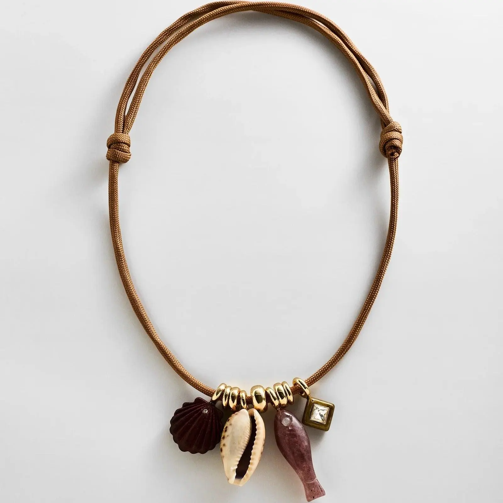 Shay Cord Charm Necklace, Brown Costume Jewelry Charm Necklaces