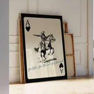 [Sale Off Up To 50%] [Unframe] Vintage Cowboy Playing Card Poster Retro Western Wall Art