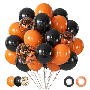 Halloween Balloons Black and Orange Balloons 50Pcs Orange & Black Latex Balloon12 Inch Black Orange Confetti Balloons for Birthday Graduation Party Decorations Round High-Quality Non-Toxic Latex Easy To Use Sparkling Celebration