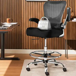 JONPONY 400LBS Drafting Chair, Tall Office Chair with Adjustable Lumbar Support & Footrest Ring, Comfy Extra Deep W-Shape Thicken Cushion, Breathable Mesh Standing High Desk Chair