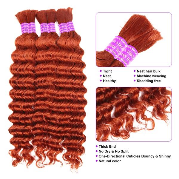 Ama Ginger Bulk Human Hair For Braiding Deep Wave Human Hair Bundles No Weft Colored Human Bundles For Women Hair Extensions 100g Ama Ginger Bulk Human Hair For Braiding Deep Wave Human Hair Bundles No Weft Colored Human Bundles For Women Hair Extensions 100g