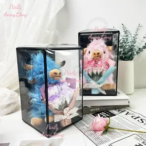 Highland Cow Plush Toy with Rose Gift Box, 2 Counts Cute Plush Toy with Gift Box, Home Decor Supplies, Gift for LGBTQ+, Stuffed Animal, Soft Cuddly Gift