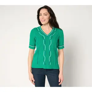 Isaac Mizrahi Live! Clubhouse Cable Knit Pullover Sweater