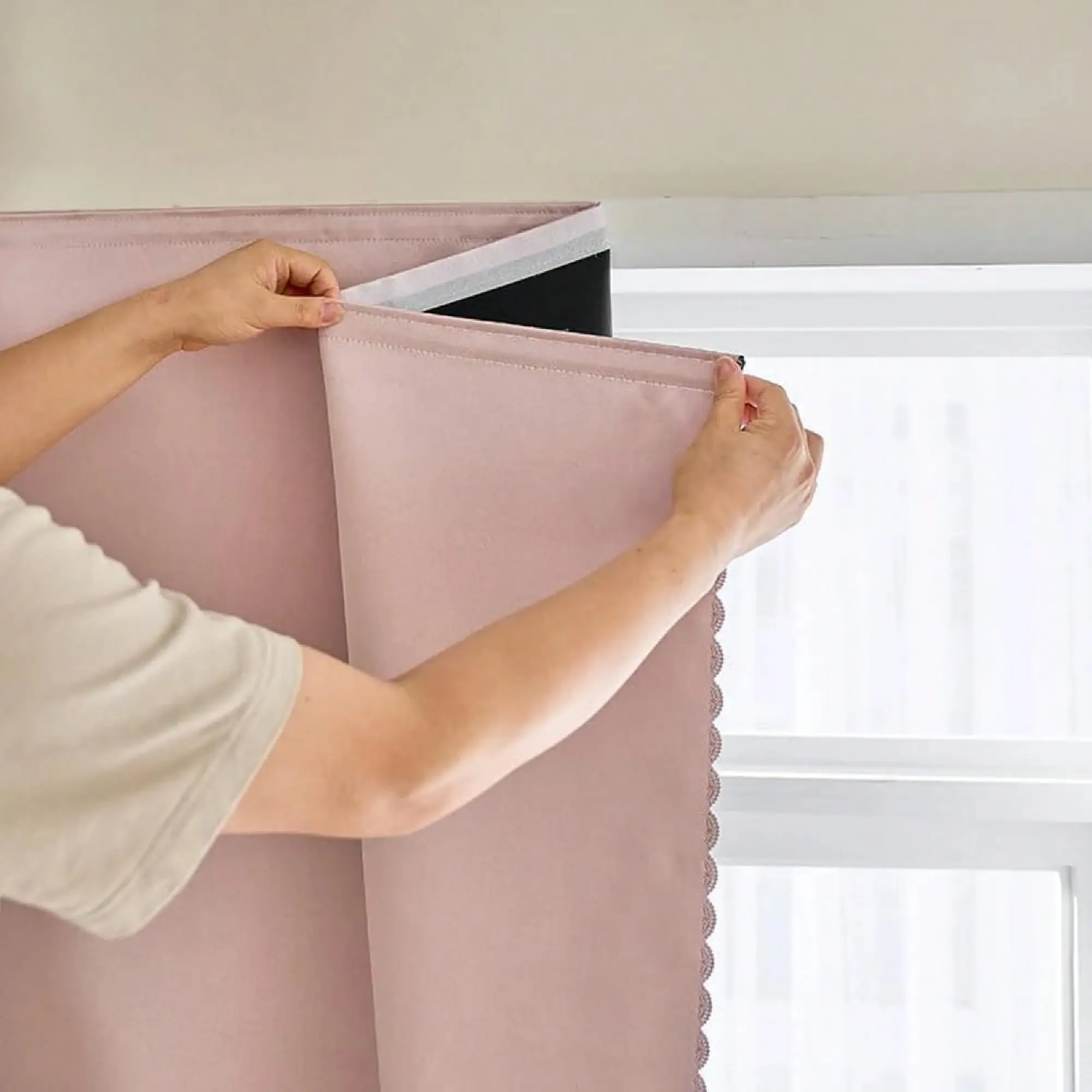 Modern Blackout Curtain, Korean Style Self-Adhesive Drapes, Easy Install No Drill Design, Perfect for Bedroom Living Room Girl's Room
