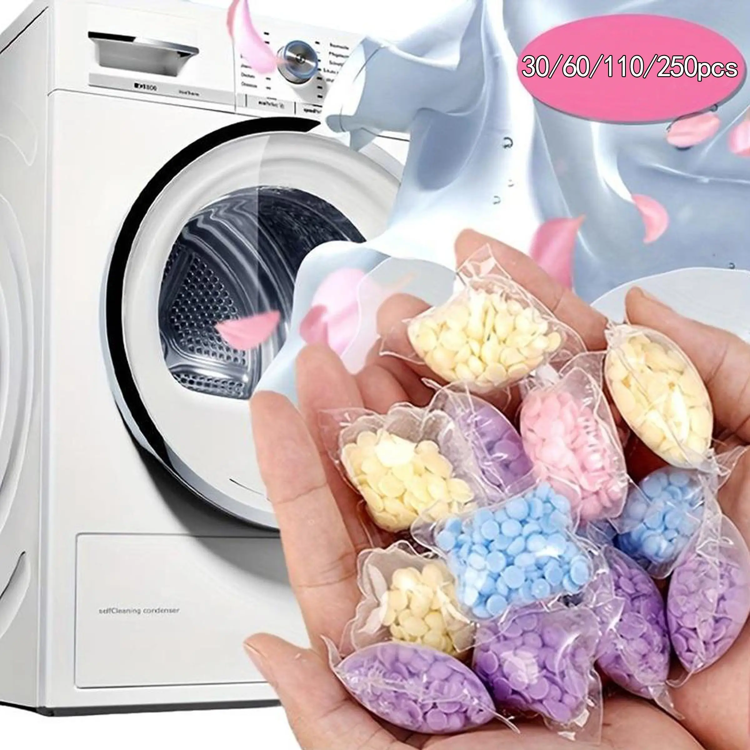 Washed fragrance booster beads, laundry balls for dryer, 30/60/110/250 pieces, laundry fragrance booster, long-lasting fragrance, antistatic softener beads, deodorizer, anti-fading and anti-color, Laundry Products, Laundry Accessories