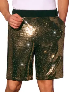 INSPIRE CHIC Sequins Shorts for Men's Summer Elastic Waist Party Disco Shiny Short Pants