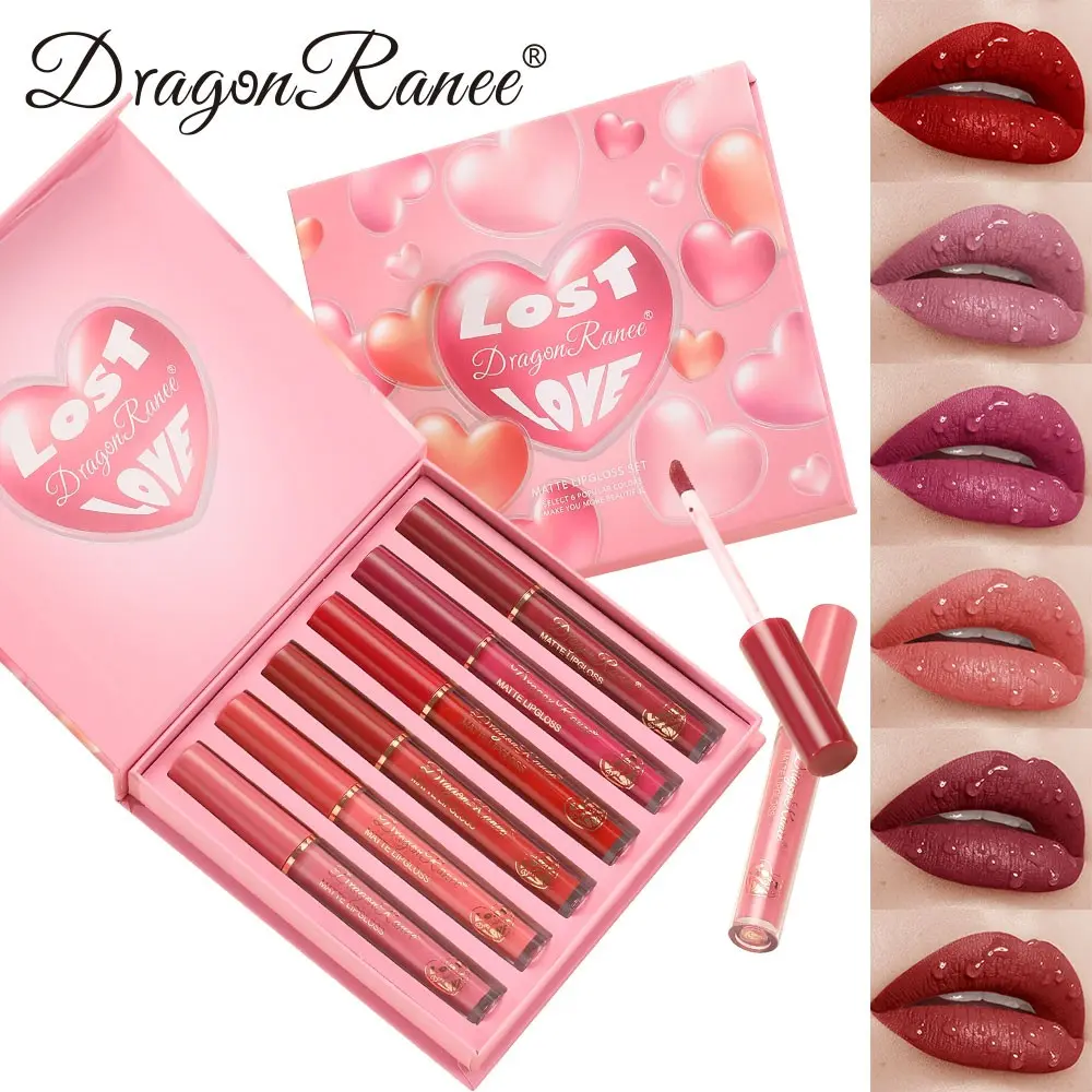 6-Piece Matte Lip Gloss Set, Glamour Gloss, Lip Gloss Balm, Long-Lasting Waterproof Lipstick, Heart-Shaped Gift Box, Perfect for Women, Makeup, Holiday Gifts