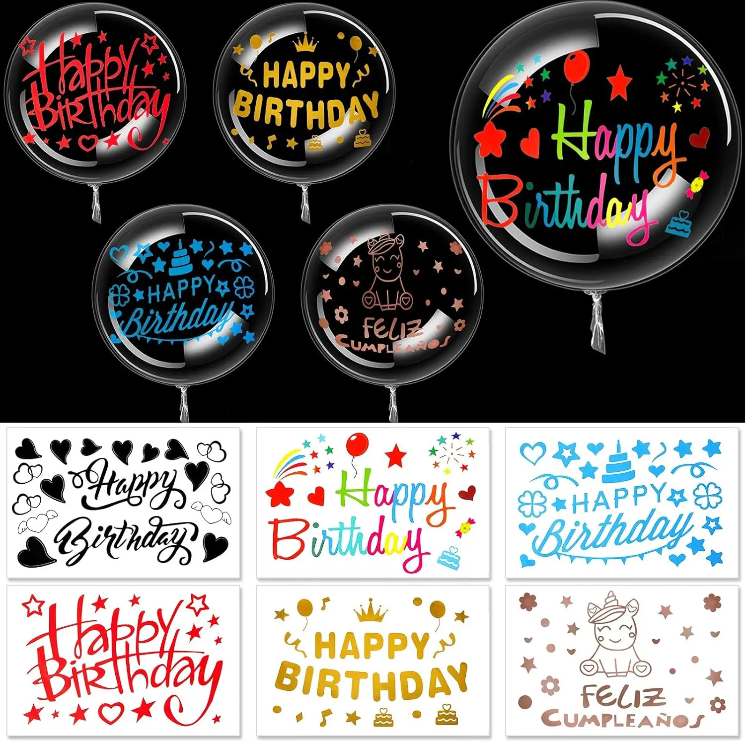 36pcs Birthday Bobo Balloon Set – 12 Happy Birthday Stickers & 24 Clear DIY Bubble Balloons for Weddings, Baby Showers, Parties & LED Decorations