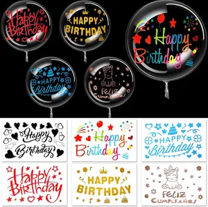 36pcs Birthday Bobo Balloon Set – 12 Happy Birthday Stickers & 24 Clear DIY Bubble Balloons for Weddings, Baby Showers, Parties & LED Decorations
