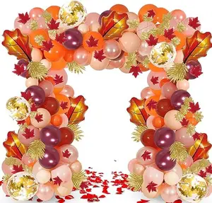Fall Thanksgiving Balloon Garland Kit Orange Burgundy Confetti Balloons Maple Leaves for Thanksgiving Decorations Autumn Party   222PCS