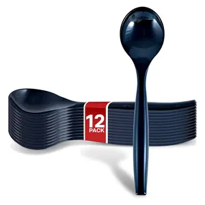 12 Count 10-Inch Disposable Serving Spoons, Black Plastic Serving Spoons for Catering Weddings, Holiday Parties, and More, Large Plastic Serving Utensils for Buffet, Party Spoons, Stock Your Home