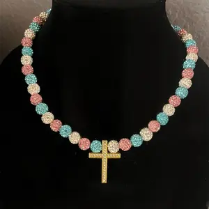 Cotton Candy Baseball Bling Necklace (Gold Cross)