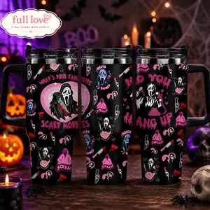No You Hang Up Scream Ghostface Tumbler, Horror Movie 20oz-40oz Tumbler Stainless Steel with Straw, Double Wall Insulated Halloween Cup, Gift for Fans, Eco-Friendly