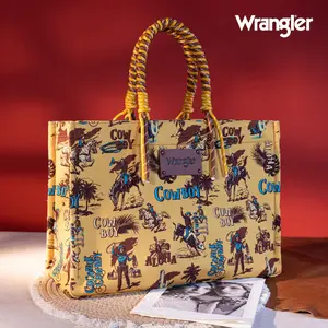 Wrangler Oversized Tote Bag with Braided Rope Handles Western Women Handbag Aztec Pattern Canvas Trendy Commuter Purse Large Capacity