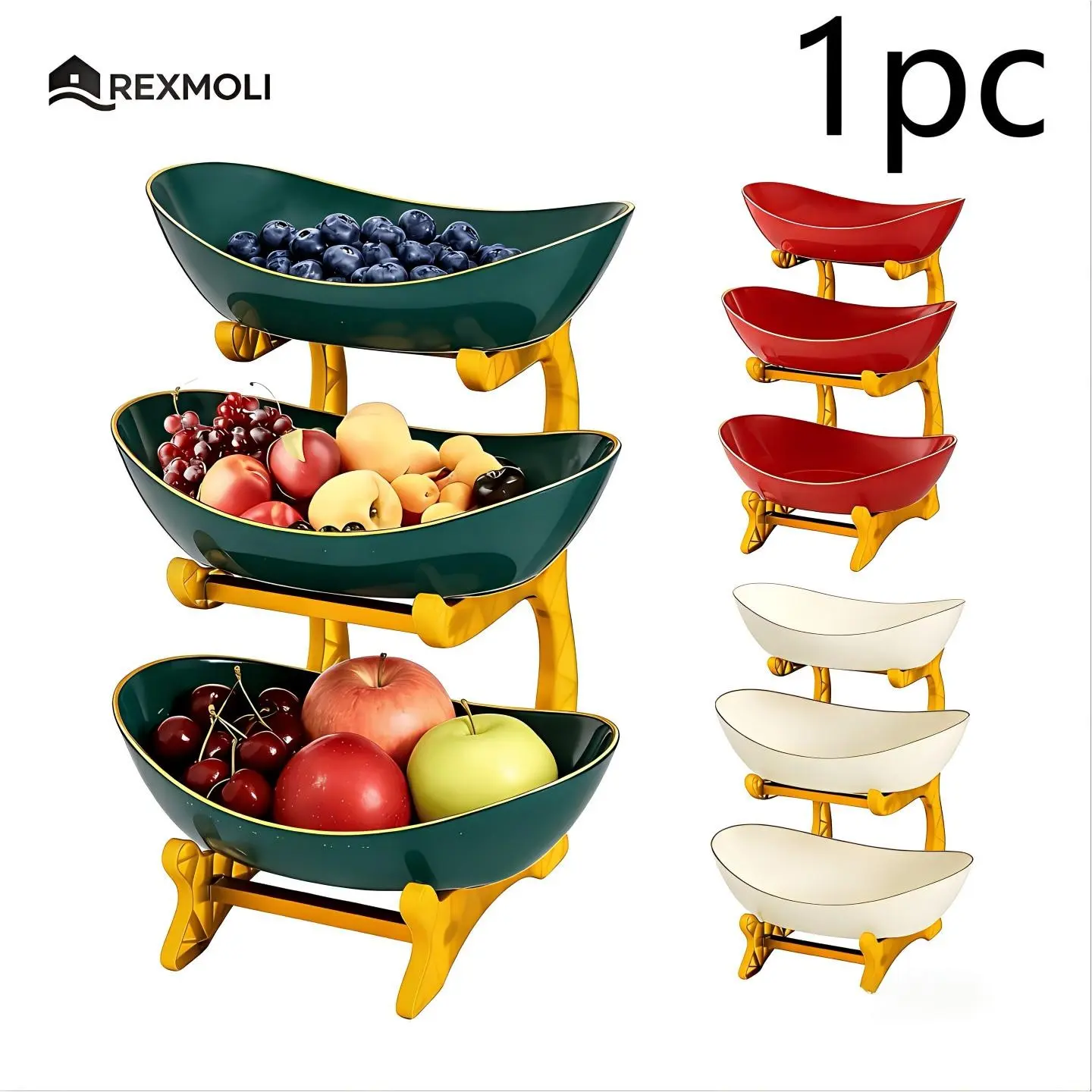 Gold Rimmed 3 Layer Fruit Vegetable Basket Plastic, Multi-Functional Kitchen Storage Basket, Food Tray for Refrigerator, Dessert Display, Candy Display, Home Party Use Kitchen Storage Rack