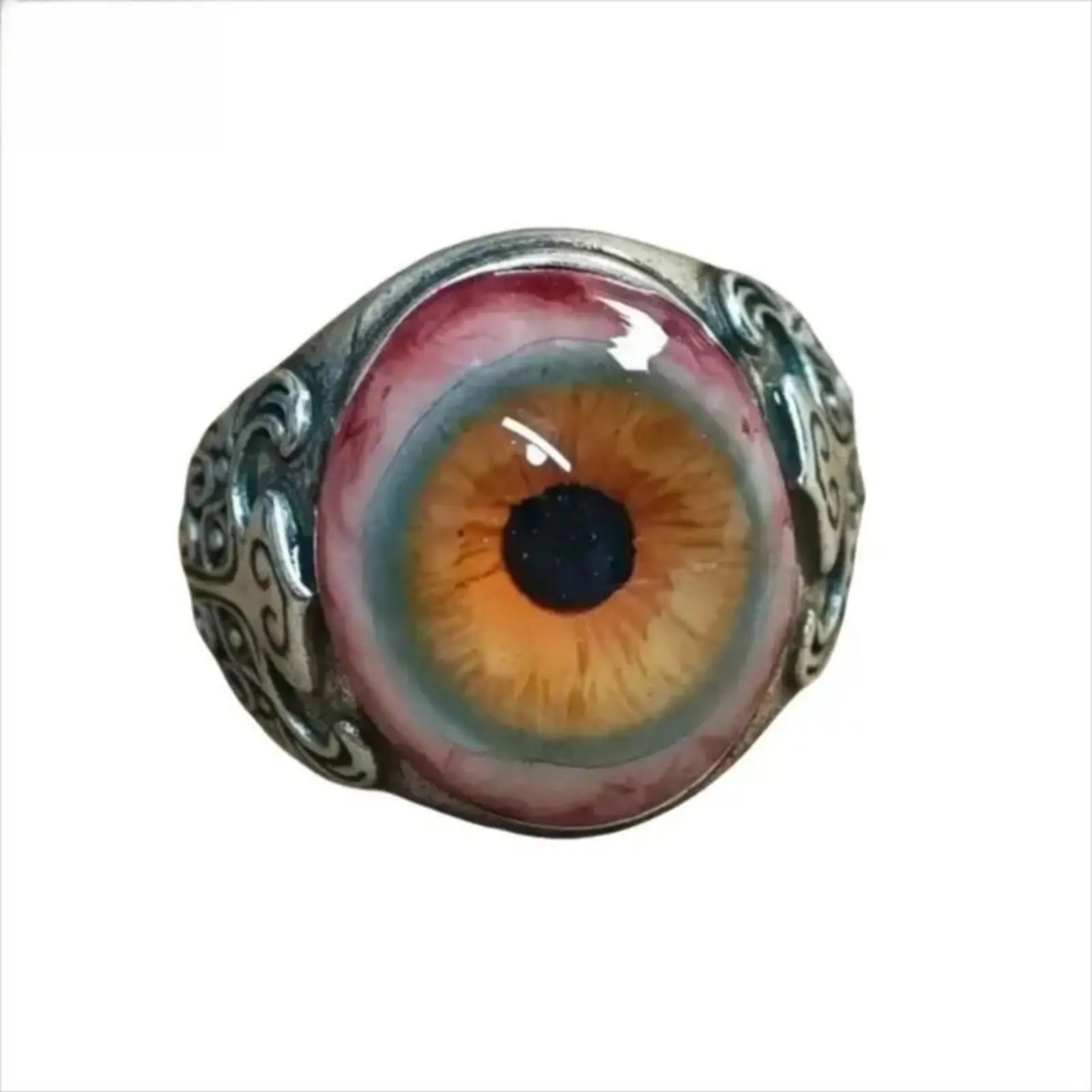 Gothic Eyeball Ring Punk Vintage Evil Eye Band Retro Silver Plated Realistic Evil Eye Jewelry for Men Women Halloween Club Cosplay Gift