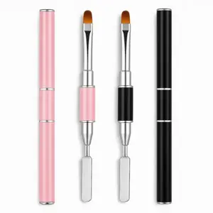 Soft Nylon Bristle & Metal Handle Nail Brush for Acrylic Application, Gel Nails & Nail Art Mixing, Pink/Black Manicure Brush – Perfect for Salon & Home DIY