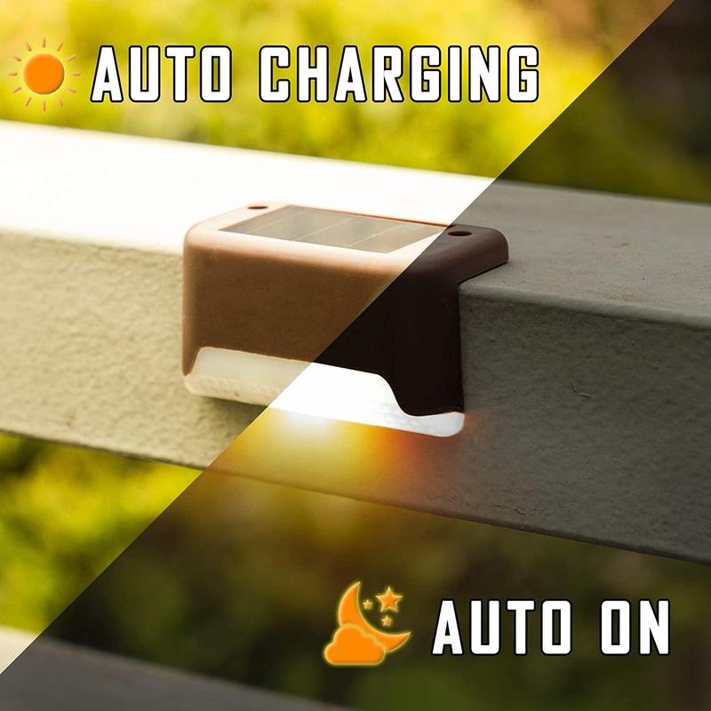 4pcs Solar Step Lights Outdoor Waterproof, Solar LED Bright Deck Lights, Solar Led Lights Outdoor for Garden, Courtyard, Steps, Sidewalks, Rail, Balcony, Easy To Install | White Lights, Christmas Decorations Lights