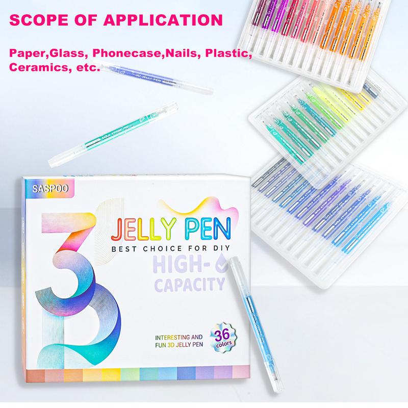 3D Jelly Pens, 12/24/36 Colors Set of 3D Effect Jelly Gel Pens, Perfect for Painting, Drawing, Writing, Bullet Journal, Card Making, Nail Painting, DIY Crafts