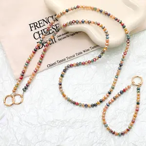 Retro colored bead pendant, handmade beaded crossbody chain, mobile phone chain, keychain, lanyard.