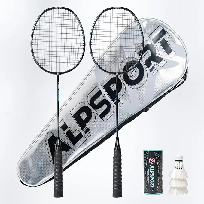 G5 Graphite Badminton Rackets Sets of 2, Carbon Fiber Racquets with 1 PVC Bag, 2 Tied Grips Tapes, 3 Shuttlecocks, 22-28LBS Padel Raket for Sports Training