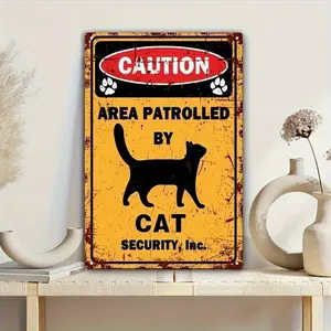 Vintage Metal Tinplate Plaque - Funny Cat Security Inc Warning Sign, Retro Wall Art, Home Decor Products, Vintage Plaque Decor for Cat Lovers