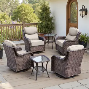 【2 Packages Shipping】Belord Luxury 6" Thick Cushioned Outdoor Swivel Rocker Patio Chairs Set of 4 with Side Table, High Back Wicker Furniture Set with Ergonomic Zone Back, Conversation Set for Deck Porch, NT Series