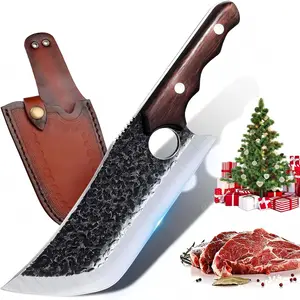 Dream Reach Hand Forged Meat Cleaver Knife,Full Tang High Carbon Steel Butcher Knife with Belt Sheath and Gift Box,Christmas Gift  for Dad,Kitchen or Camping
