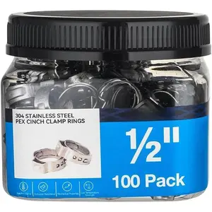 100-Pack  1/2-inch Stainless Steel Pex Cinch Clamp Rings for Pex Tubing Pipes,(CLAMP017)