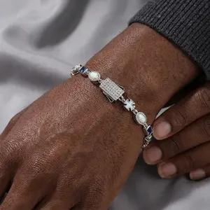 6mm Colorful Zirconia Cross Bracelet, Gold Plated Tennis Chain Geometric Gemstone Diamond Bracelet Trendy Charm Jewelry for Women Men