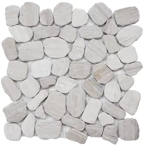 Simple Tile 5 Sheets Marble Mosaic Tile for Kitchen Backsplash, Bath Bathroom Floor, Etc, "River Rock Collection" MM 9502-White Oak, Mixed Rounds, 12"X12"X3/8", Tumbled