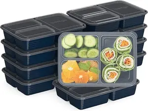 20-Piece Lightweight, Durable, Reusable BPA-Free 3-Compartment Containers - Microwave, Freezer, Dishwasher Safe