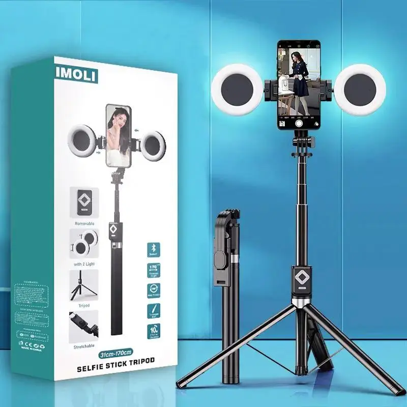 New 6 in 1 Selfie Stick With Fill Light, 67\" Phone Tripod & Wireless Remote Page Turner,Bluetooth Camera Video Recording Remote,Music Control, for iPhone ,iPad ,iOS,Android
