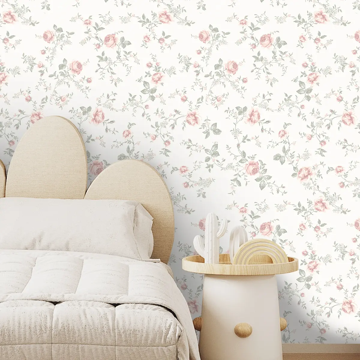 French Self-Adhesive Wallpaper, Light Background, Floral Pattern, Waterproof, Removable, for Bedroom, Living Room, Entryway, Fireplace, Stairs, Decor Wall
