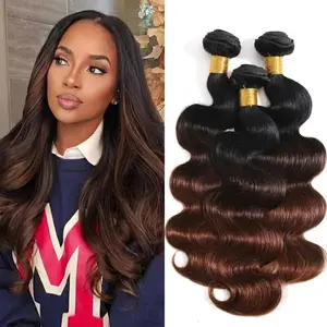 Dark Brown Ombre Body Wave Bundles Human Hair, Thick 12A Chestnut Brown T1B/2/30 3 Tone Ombre Color Human Hair Single Bundle with Dark Root 100% Remy Hair Bundle Keep Soft after Washes 16 Inch